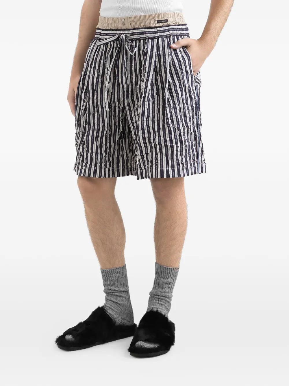 Dolce & gabbana crinkled striped fabric bermuda shorts-DOLCE&GABBANA-Verso