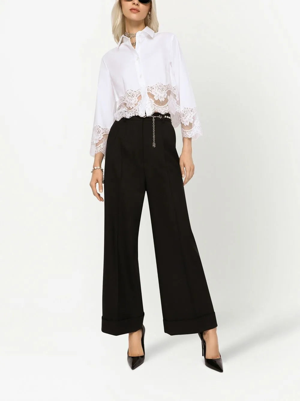 Dolce & gabbana lace-insert cropped poplin shirt-DOLCE&GABBANA-Verso