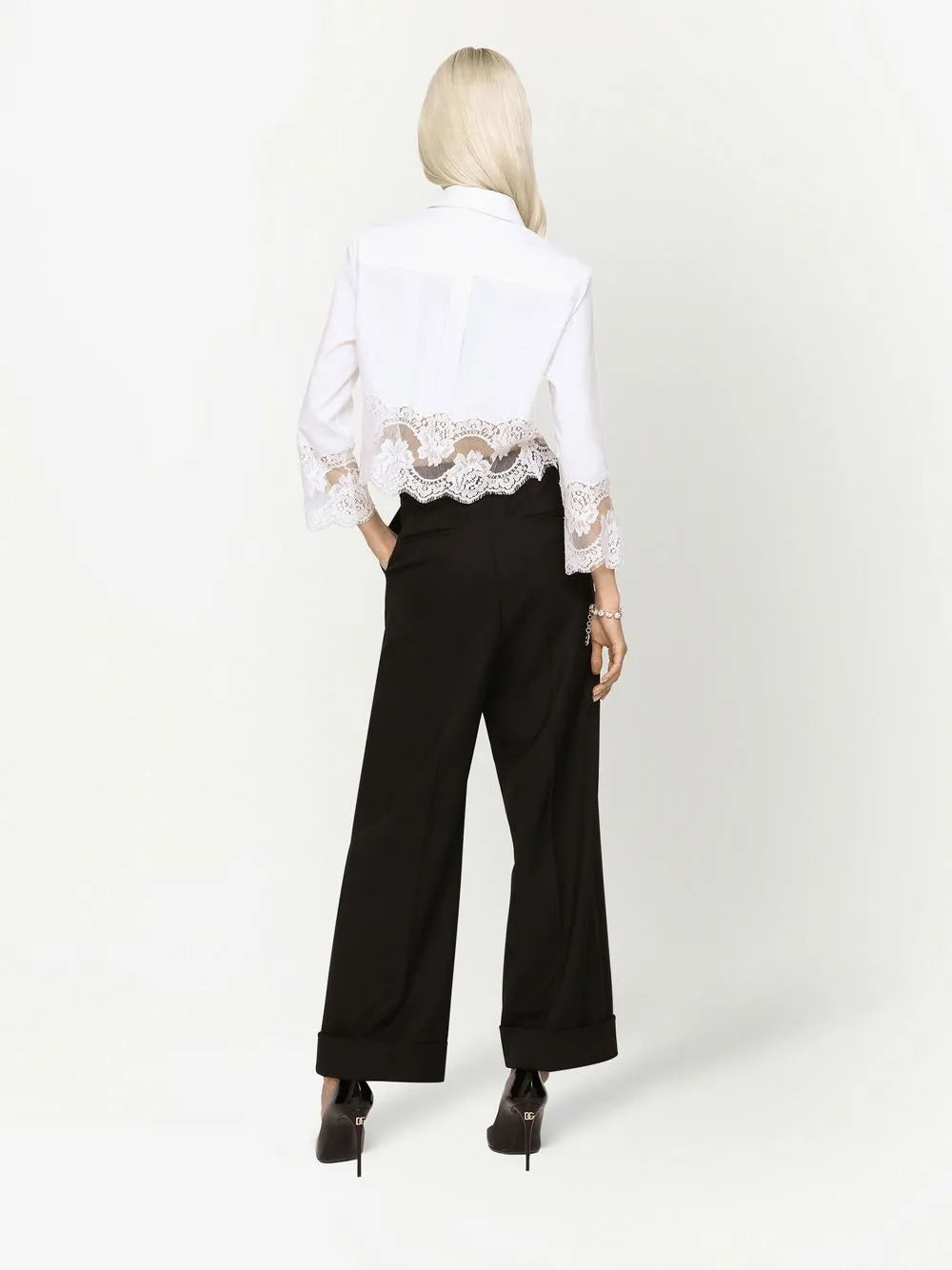 Dolce & gabbana lace-insert cropped poplin shirt-DOLCE&GABBANA-Verso