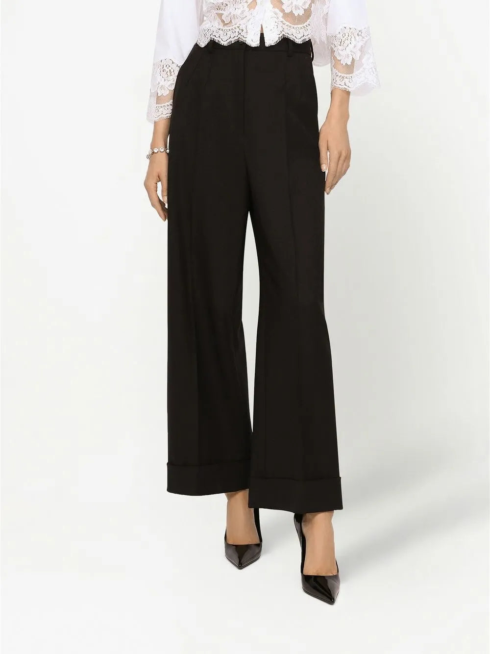 Dolce & gabbana lace-insert cropped poplin shirt-DOLCE&GABBANA-Verso