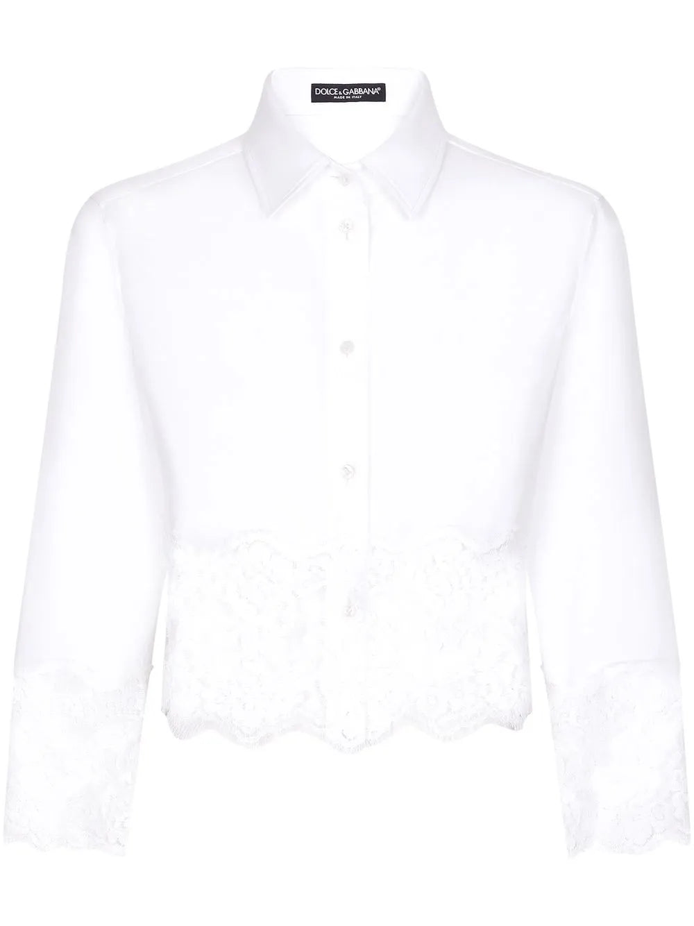 Dolce & gabbana lace-insert cropped poplin shirt-DOLCE&GABBANA-Verso