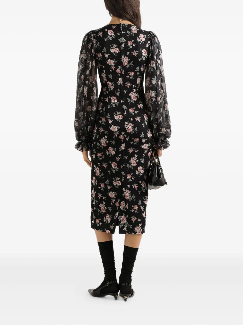 Dolce&Gabbana Puff-sleeve Floral Midi Dress-DOLCE&GABBANA-Verso