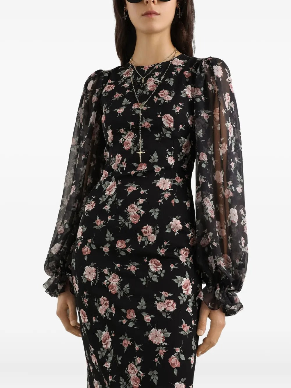 Dolce&Gabbana Puff-sleeve Floral Midi Dress-DOLCE&GABBANA-Verso