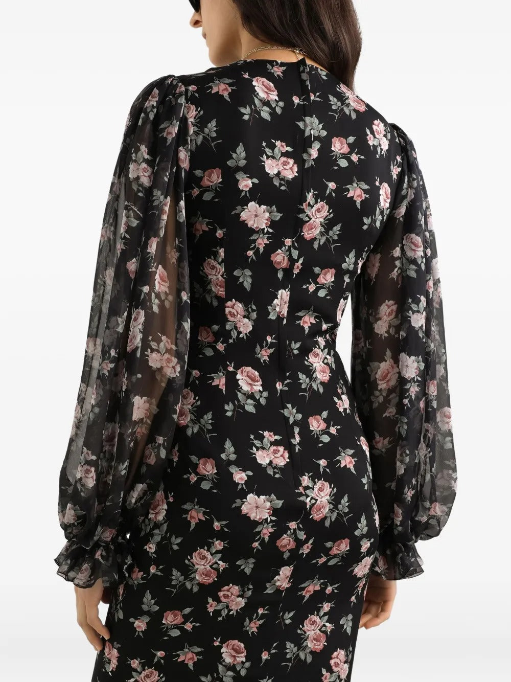 Dolce&Gabbana Puff-sleeve Floral Midi Dress-DOLCE&GABBANA-Verso