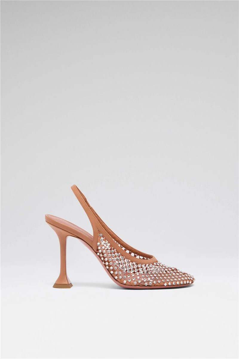 Dolly net sling 95 latte nappa and white crystals-AMINA MUADDI-Verso