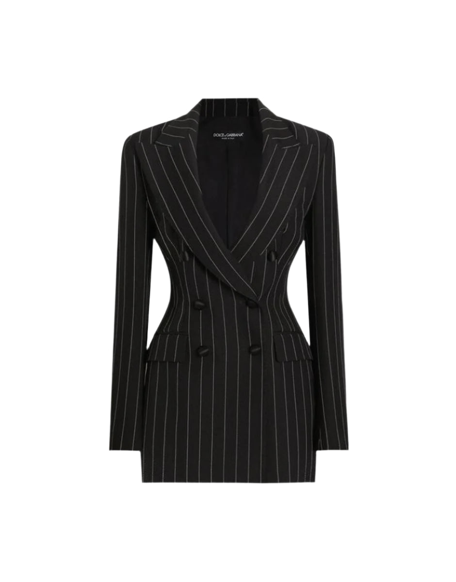 DOUBLE-BREASTED PINSTRIPE WOOL JACKET - DOLCE & GABBANA - Verso
