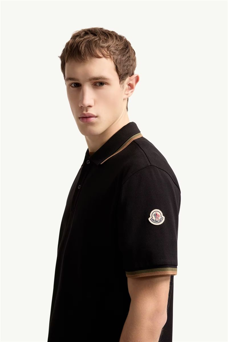 Double collar cotton piquet polo shirt-MONCLER-Verso