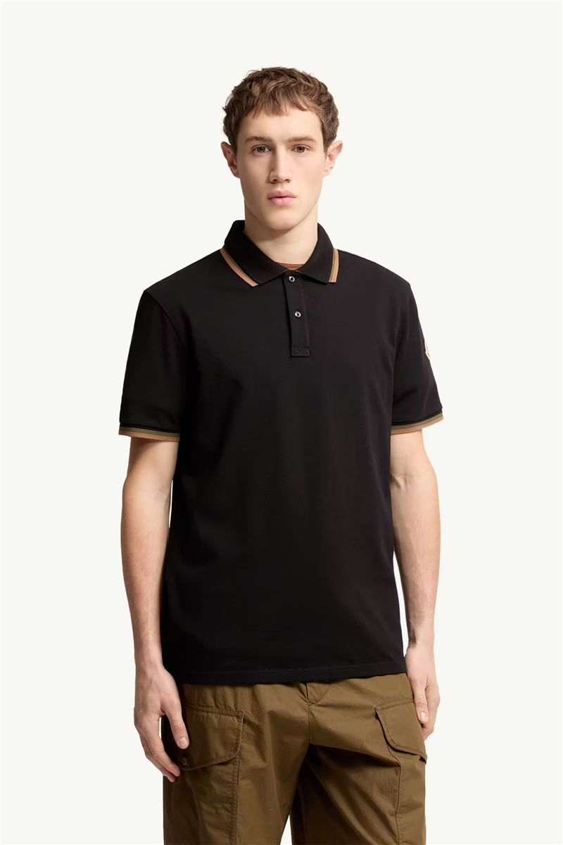 Double collar cotton piquet polo shirt-MONCLER-Verso