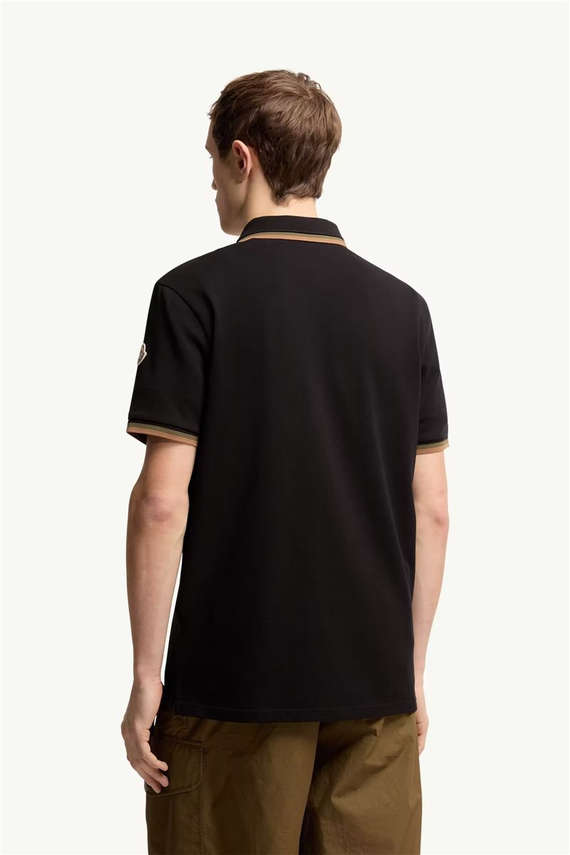Double collar cotton piquet polo shirt-MONCLER-Verso