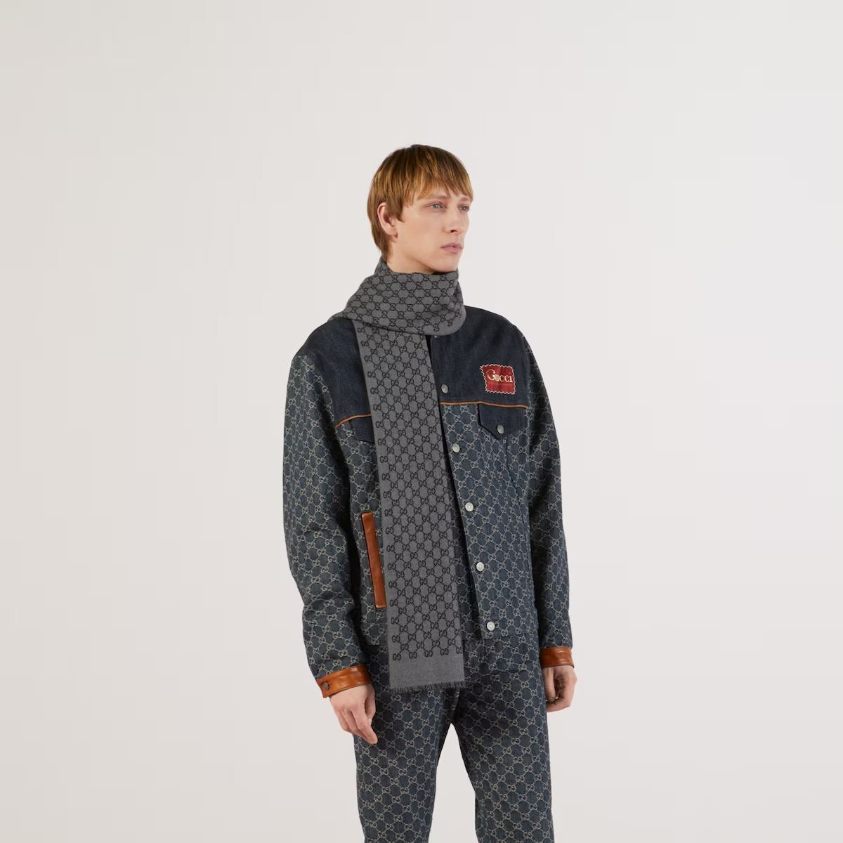 Double jacquard gg wool scarf-GUCCI-Verso