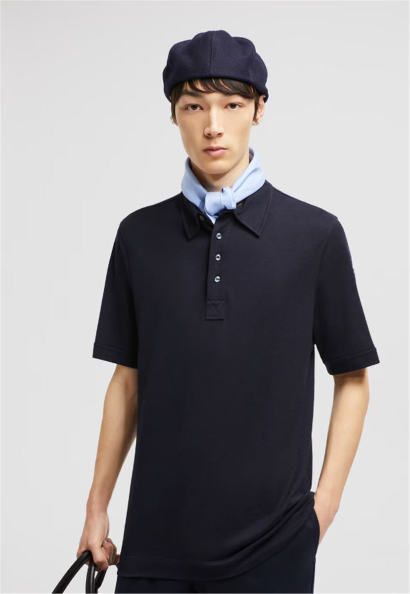 DOUBLE LEATHER LOGO COTTON POLO SHIRT - MONCLER - Verso