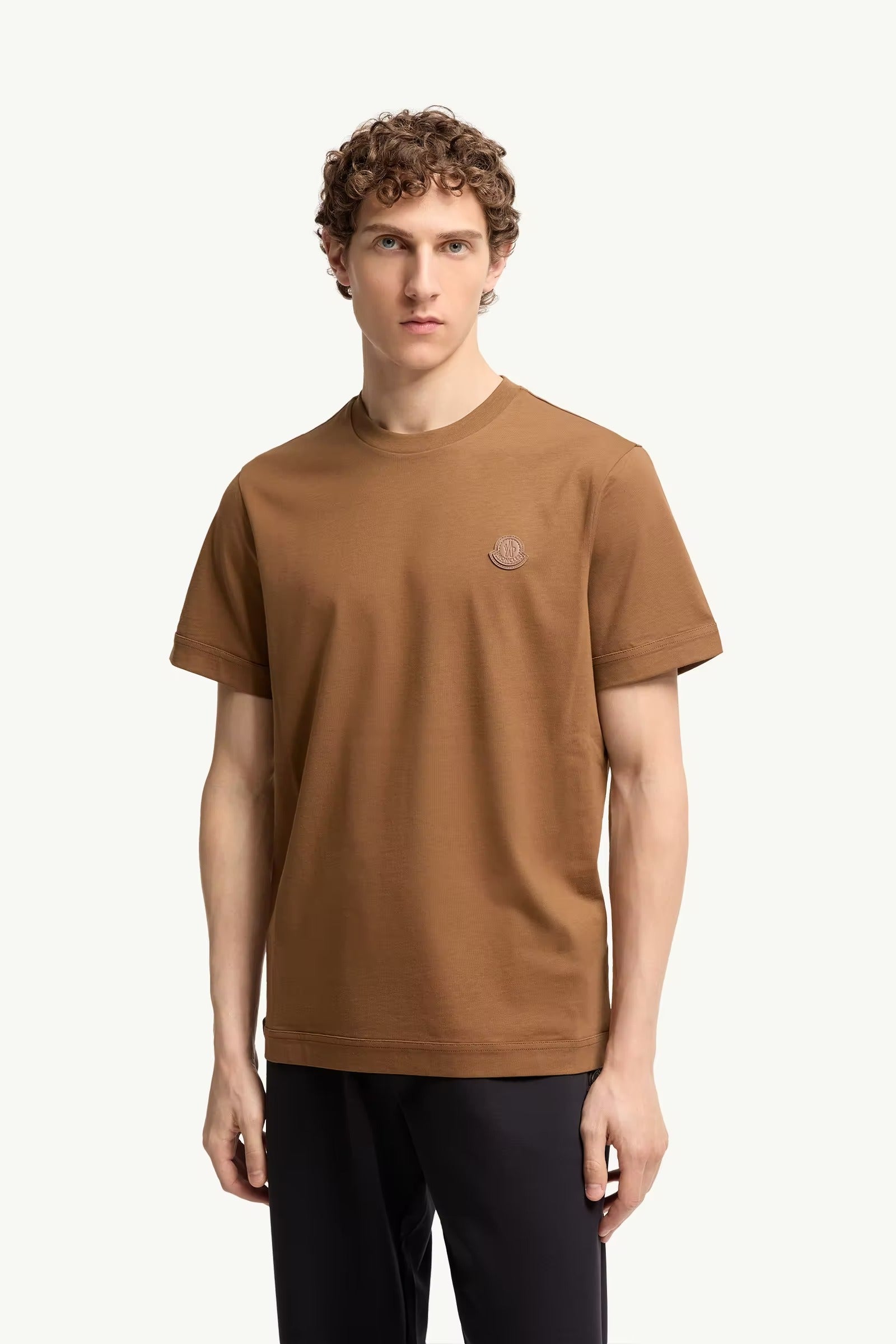 Double leather logo cotton t-shirt-MONCLER-Verso