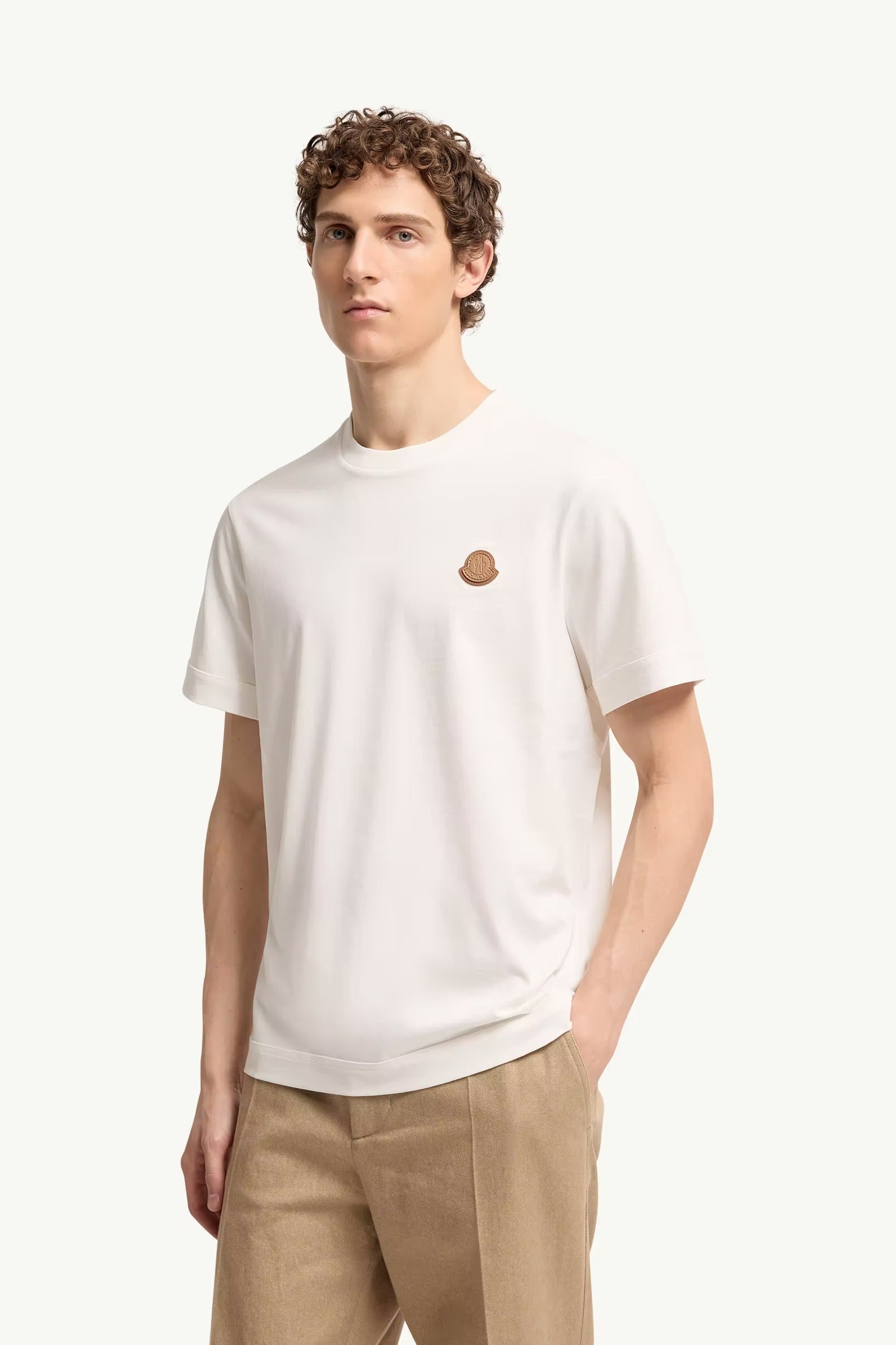 Double leather logo cotton t-shirt-MONCLER-Verso