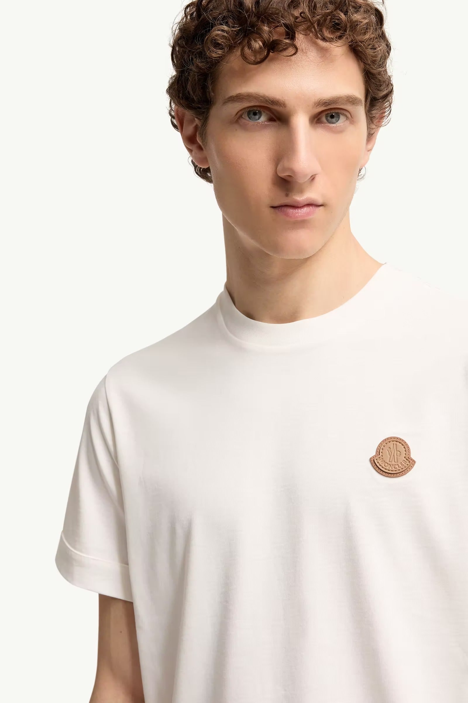 Double leather logo cotton t-shirt-MONCLER-Verso