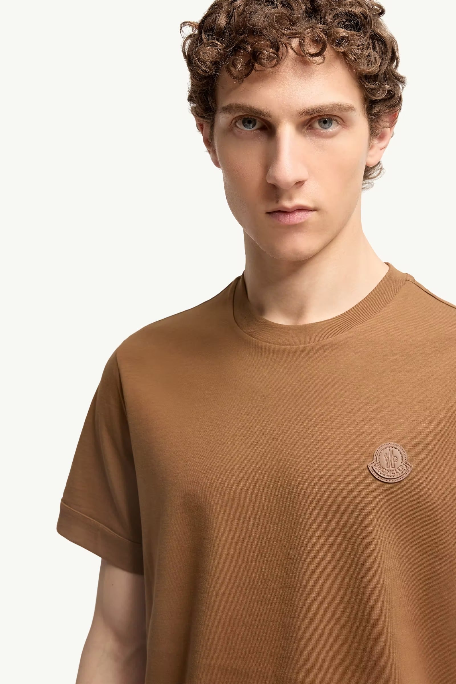 Double leather logo cotton t-shirt-MONCLER-Verso