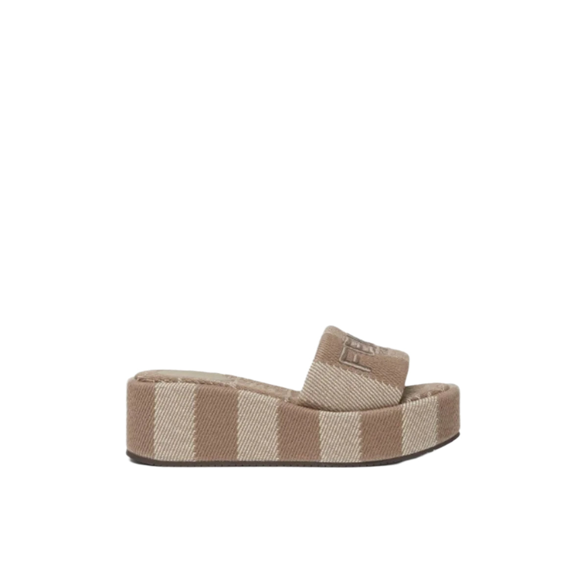 DOVE GREY DENIM-EFFECT JACQUARD FLATFORM SLIDES - FENDI - Verso