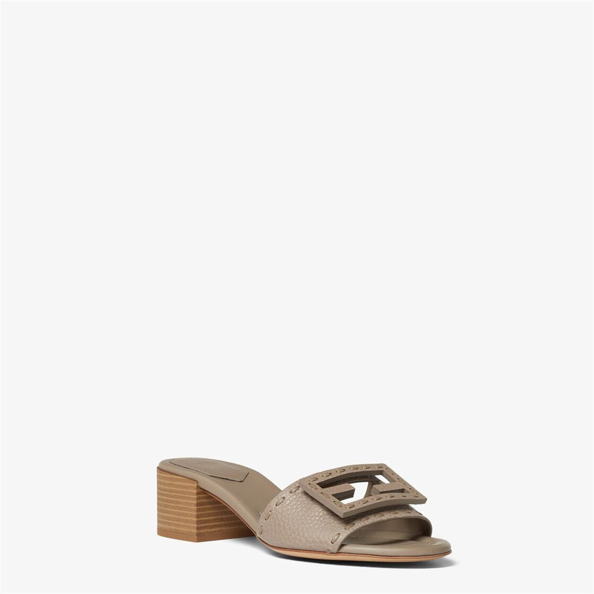 Dove grey leather medium-heeled slides-FENDI-Verso