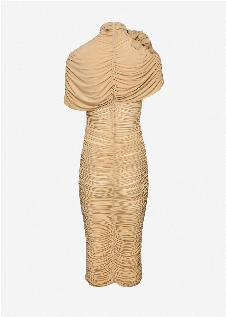 Draped cape-effect midi dress in beige-MAGDA BUTRYM-Verso