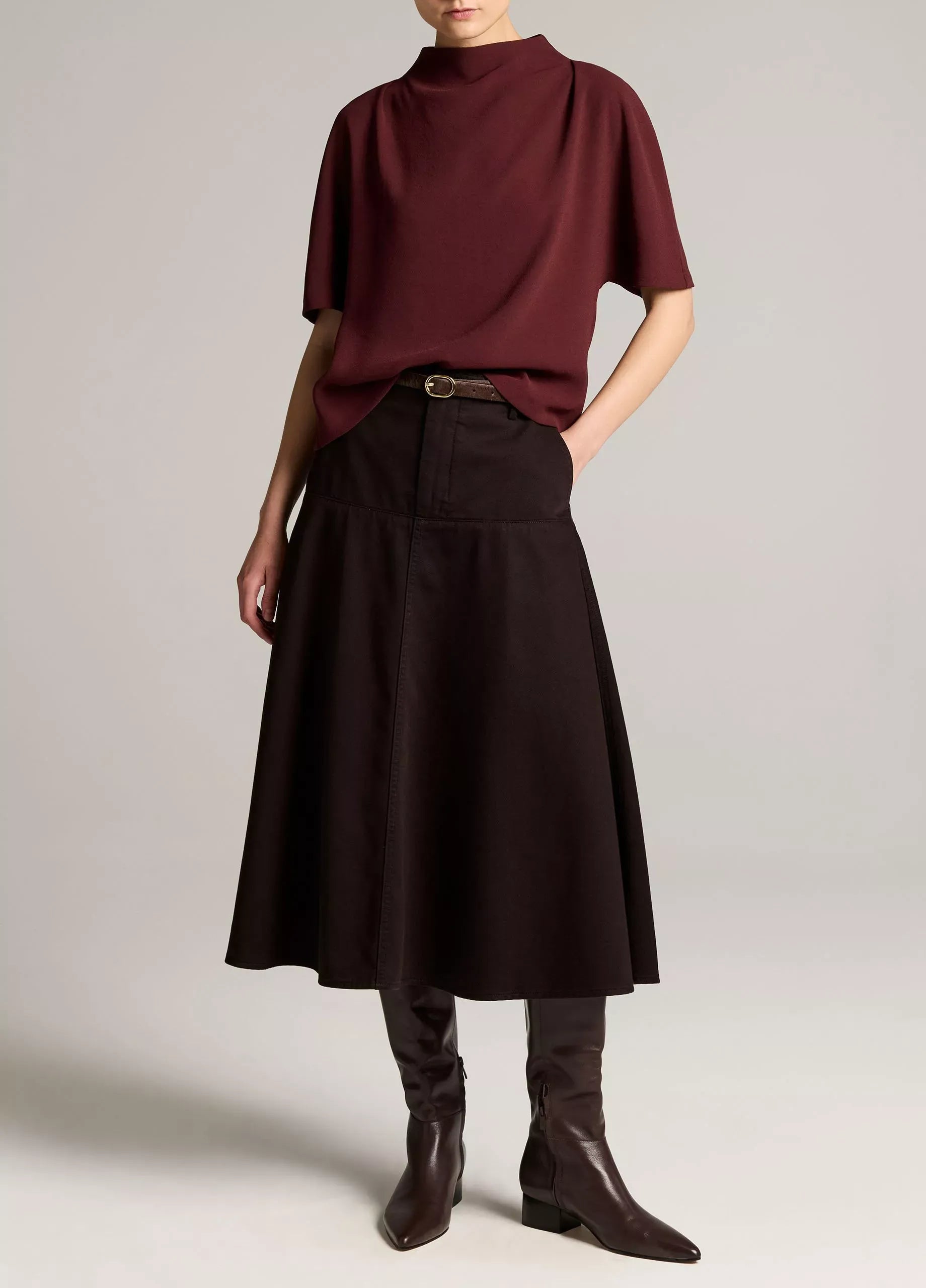 Draped crepe funnel-neck top-VINCE-Verso