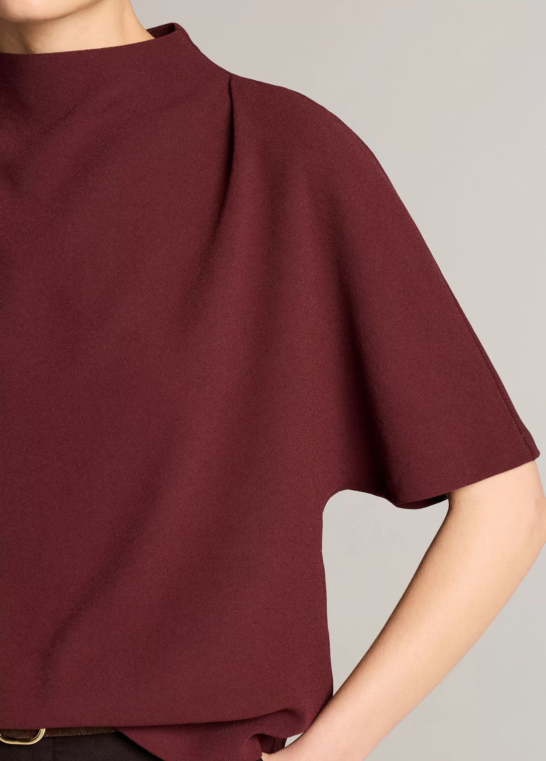 Draped crepe funnel-neck top-VINCE-Verso