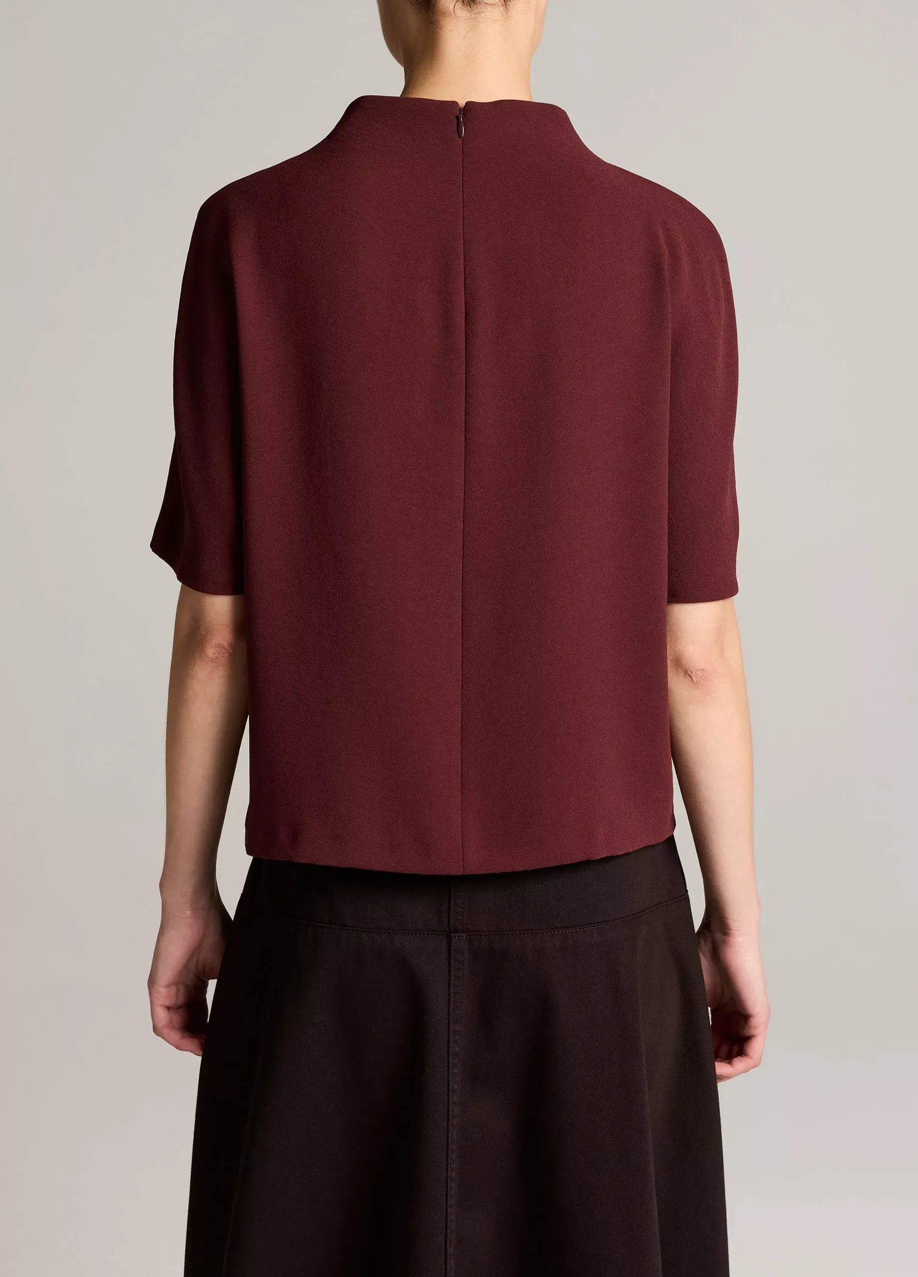 Draped crepe funnel-neck top-VINCE-Verso