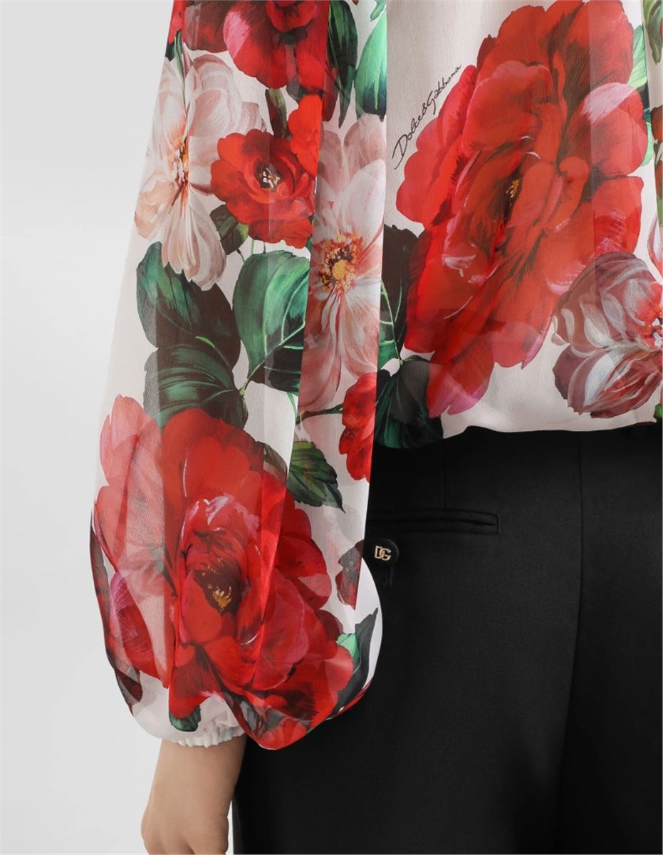 CHIFFON PUSSY-BOW BLOUSE WITH ROSE PRINT - DOLCE & GABBANA - Verso