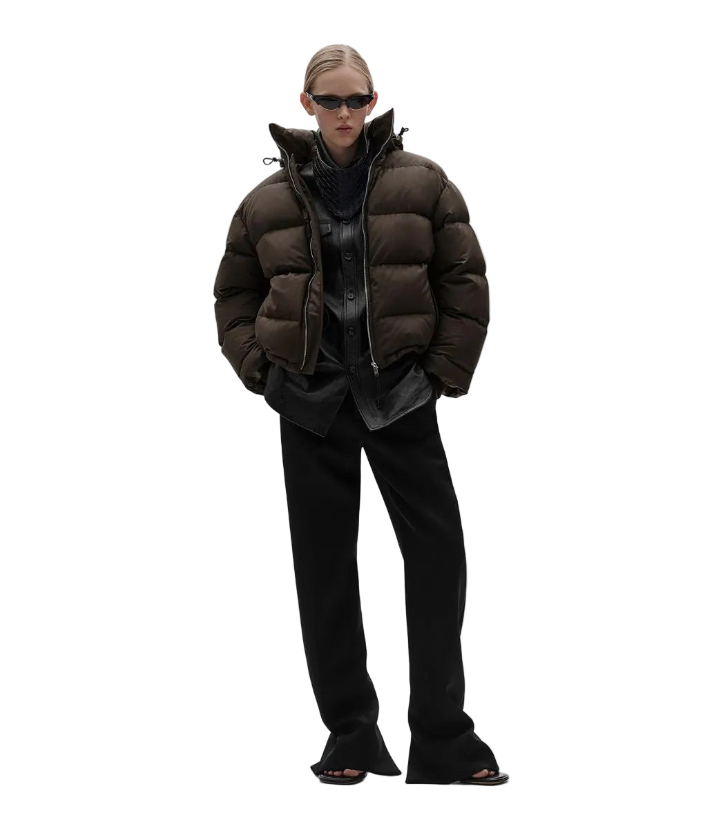 Cotton and nylon twill puffer jacket