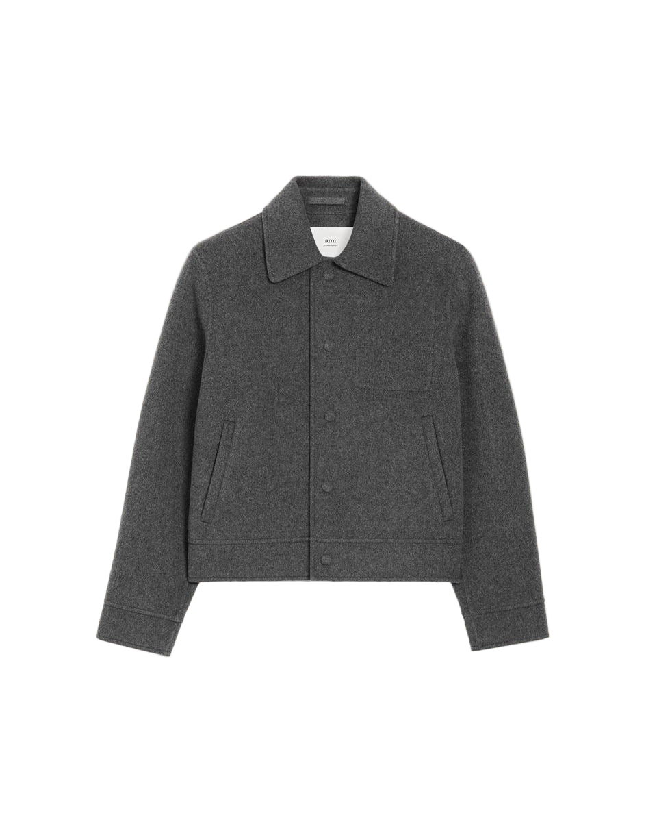 Grey Wool Boxy Buttoned Jacket