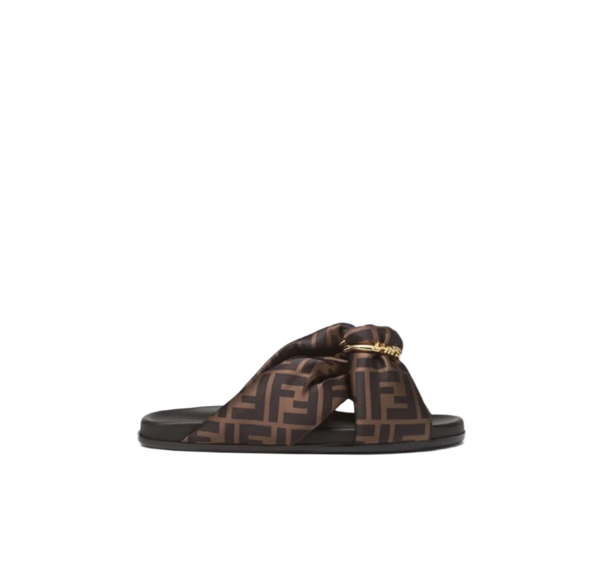BROWN FF SATIN SLIDES - FENDI - Verso