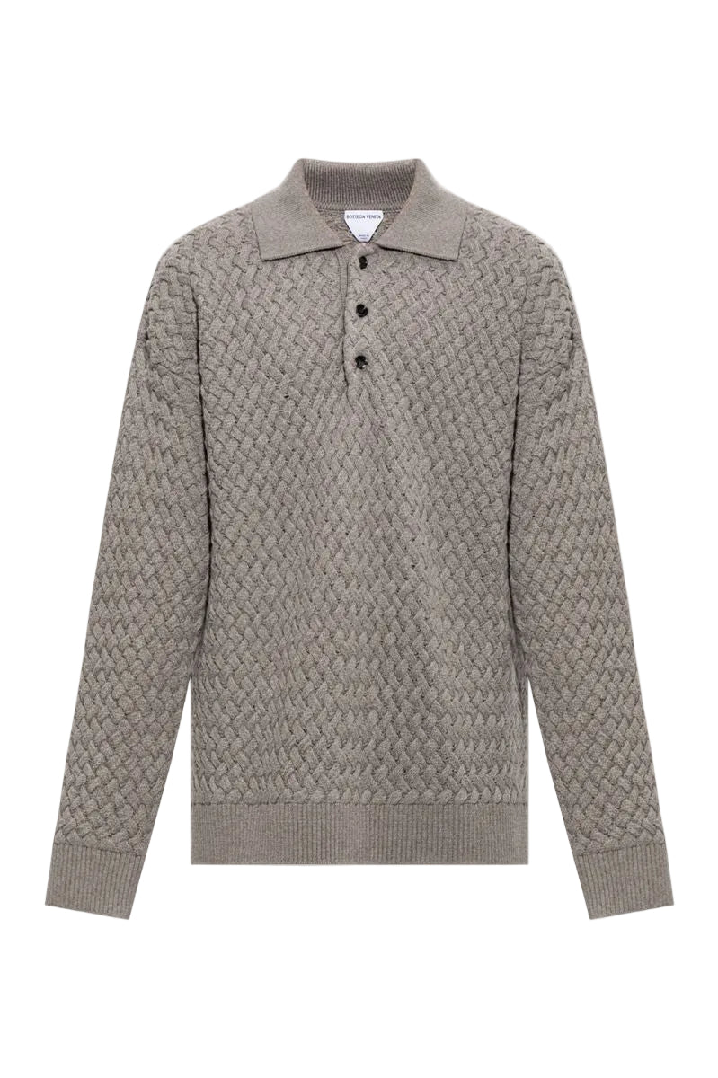 Grey wool long sleeve polo
