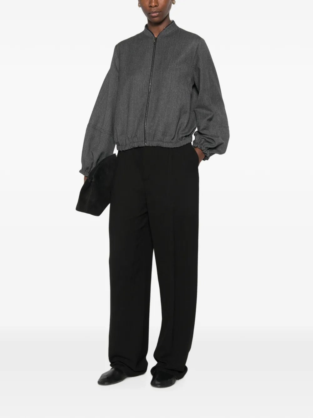 Elasticated-hem zip-up jacket-FABIANA FILIPPI-Verso