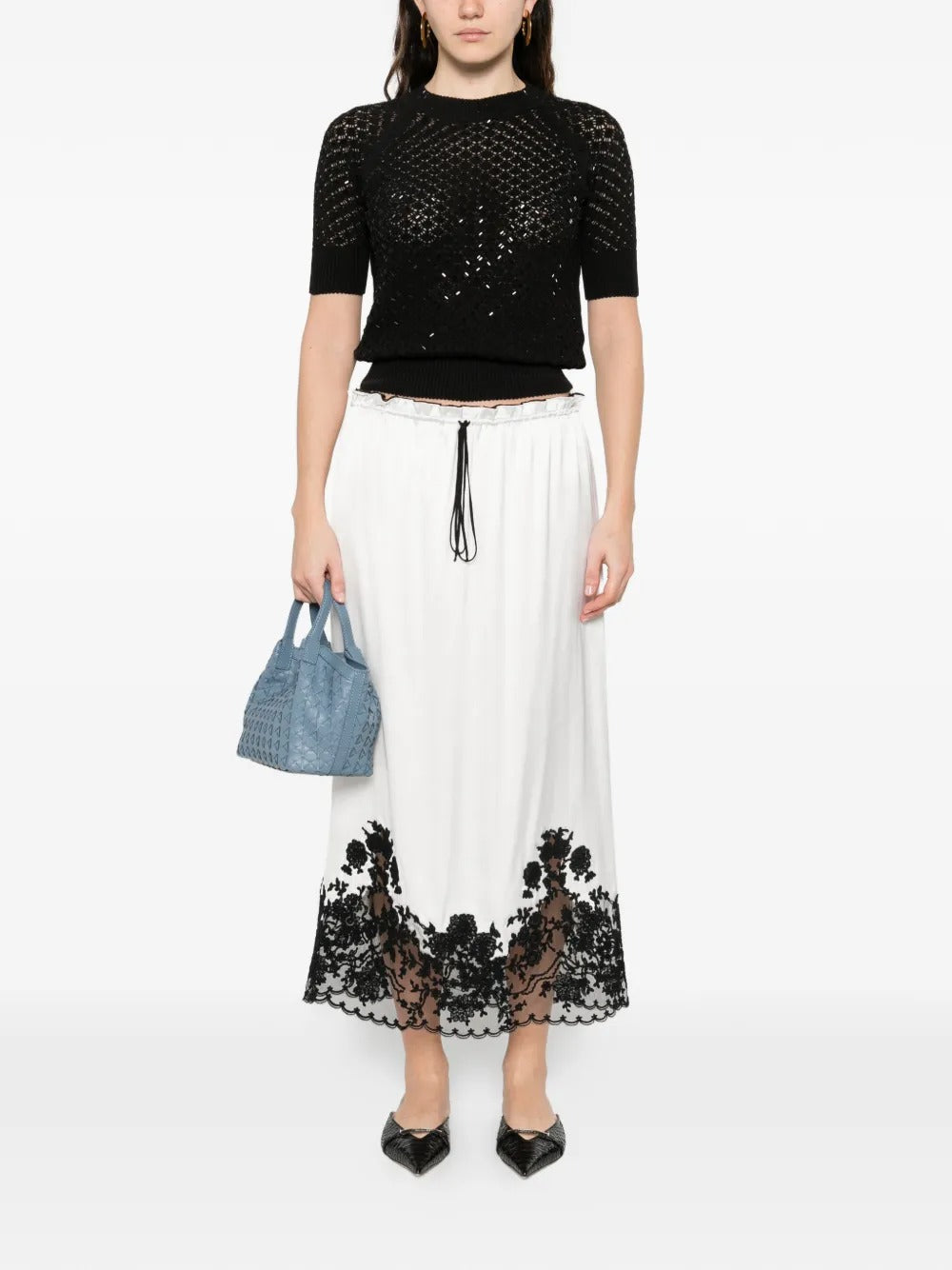 Embellished Short-sleeve Knitted T-shirt-ERMANNO SCERVINO-Verso