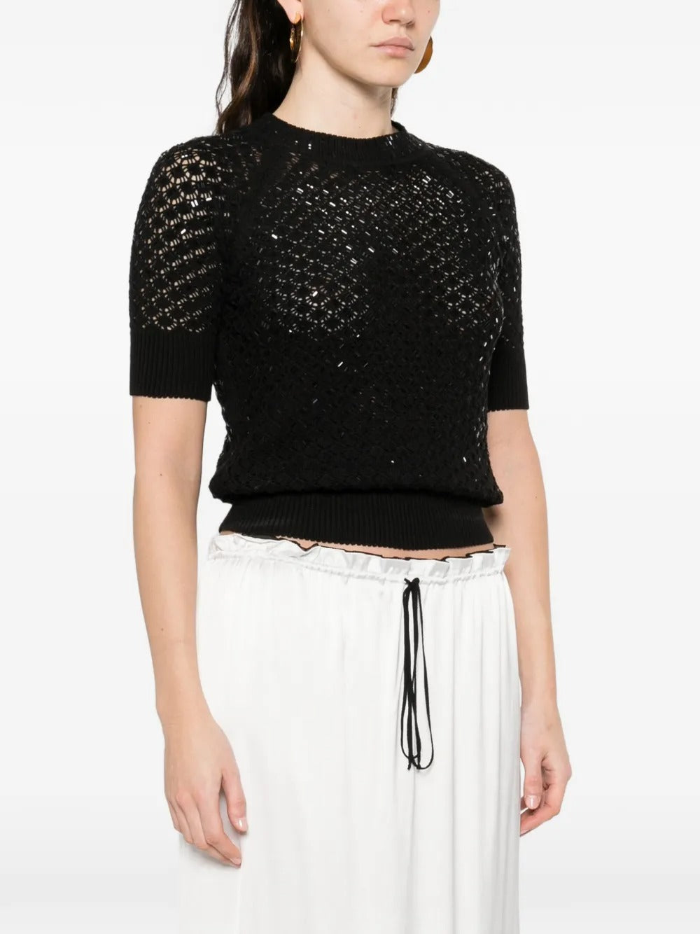 Embellished Short-sleeve Knitted T-shirt-ERMANNO SCERVINO-Verso