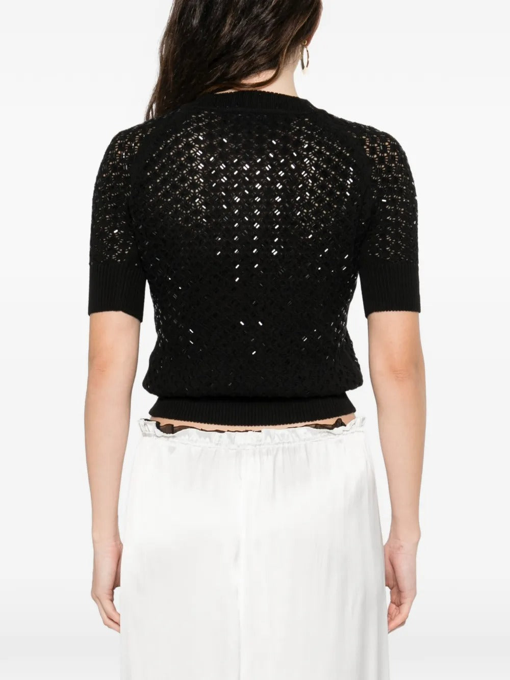 Embellished Short-sleeve Knitted T-shirt-ERMANNO SCERVINO-Verso
