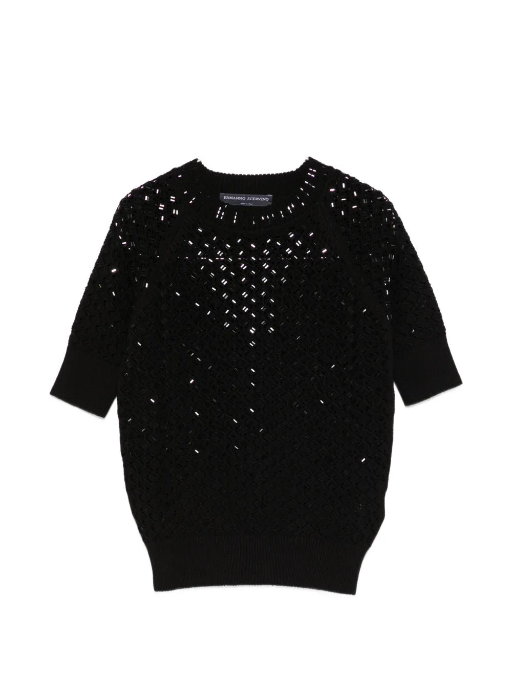 Embellished short-sleeve knitted t-shirt-ERMANNO SCERVINO-Verso
