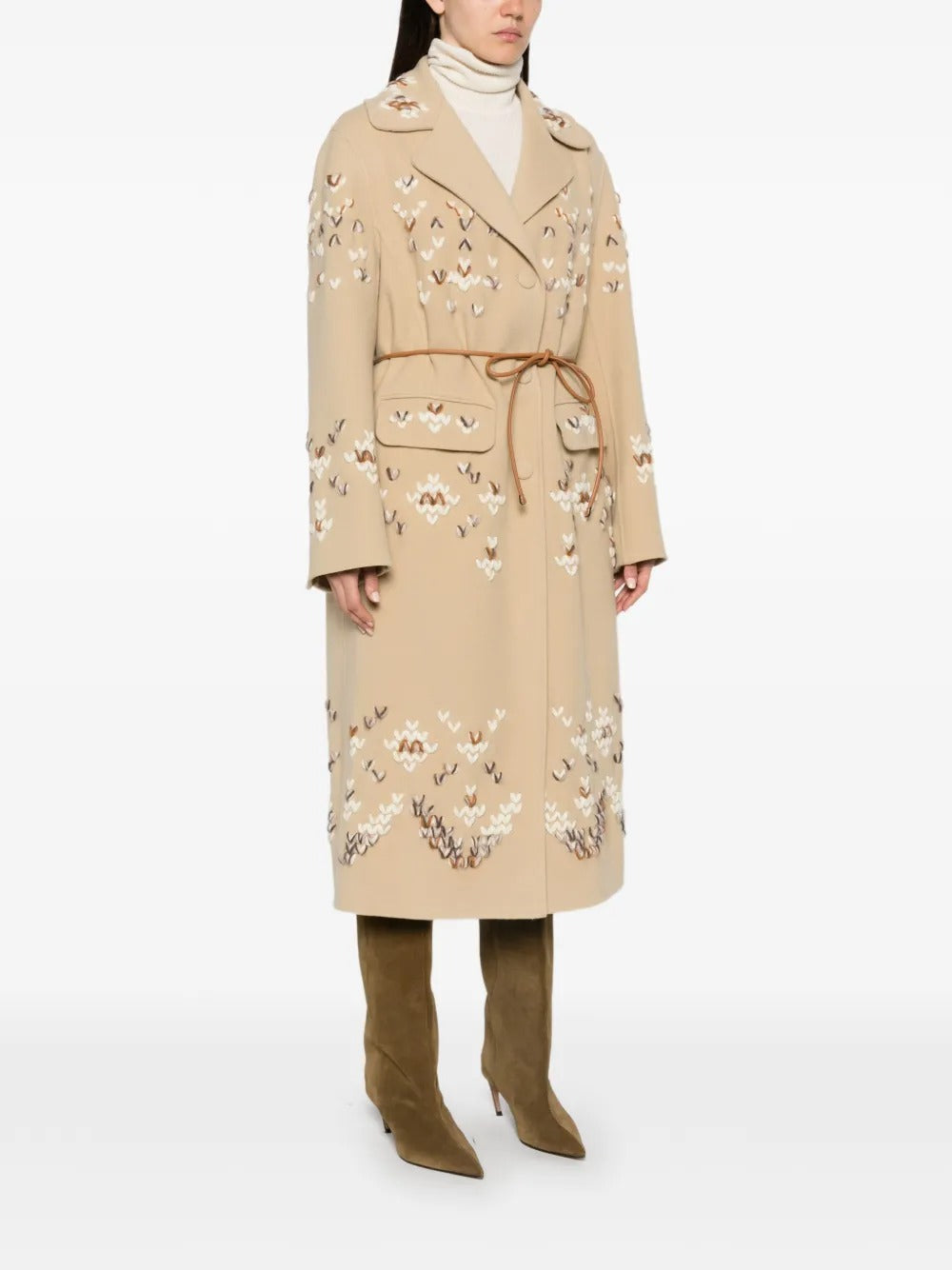 Embroidered belted coat-ERMANNO SCERVINO-Verso