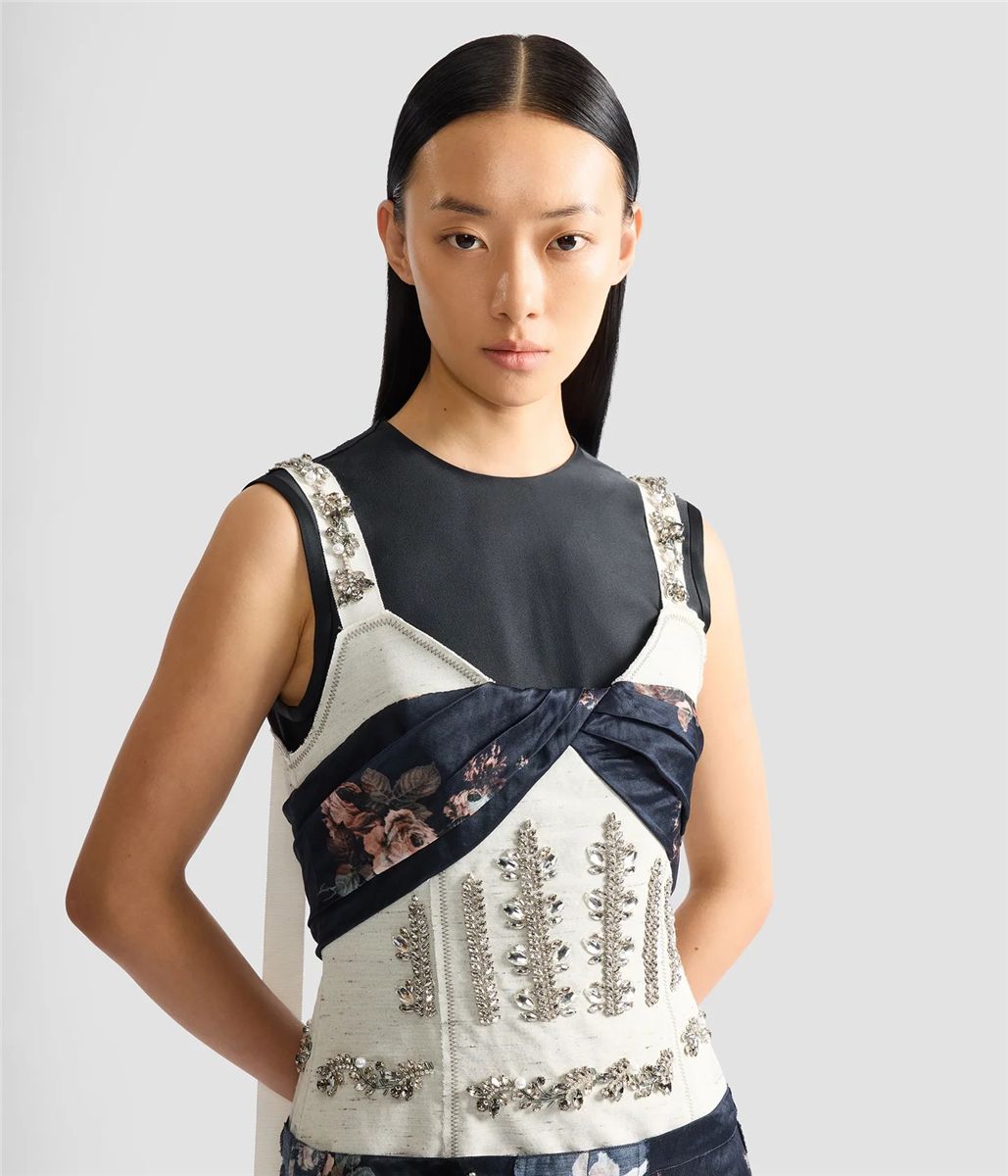 Embroidered cady sleeveless midi dress-ERDEM-Verso