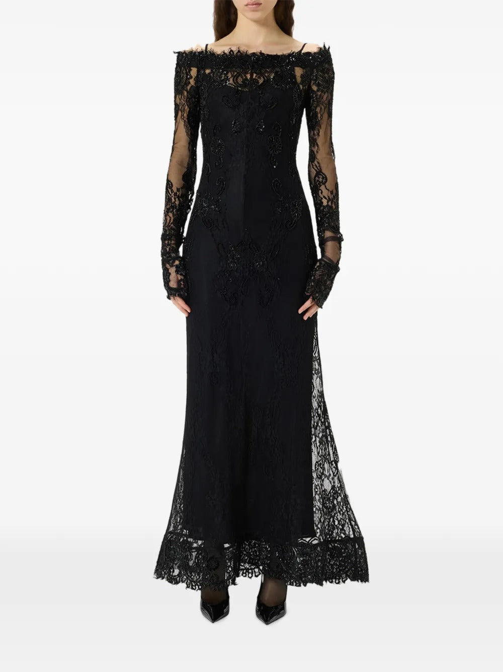 Embroidered floral-lace maxi dress-BLUMARINE-Verso