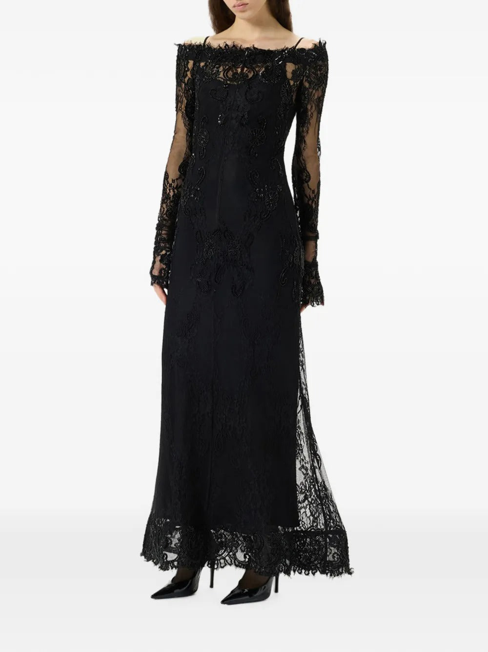 Embroidered floral-lace maxi dress-BLUMARINE-Verso