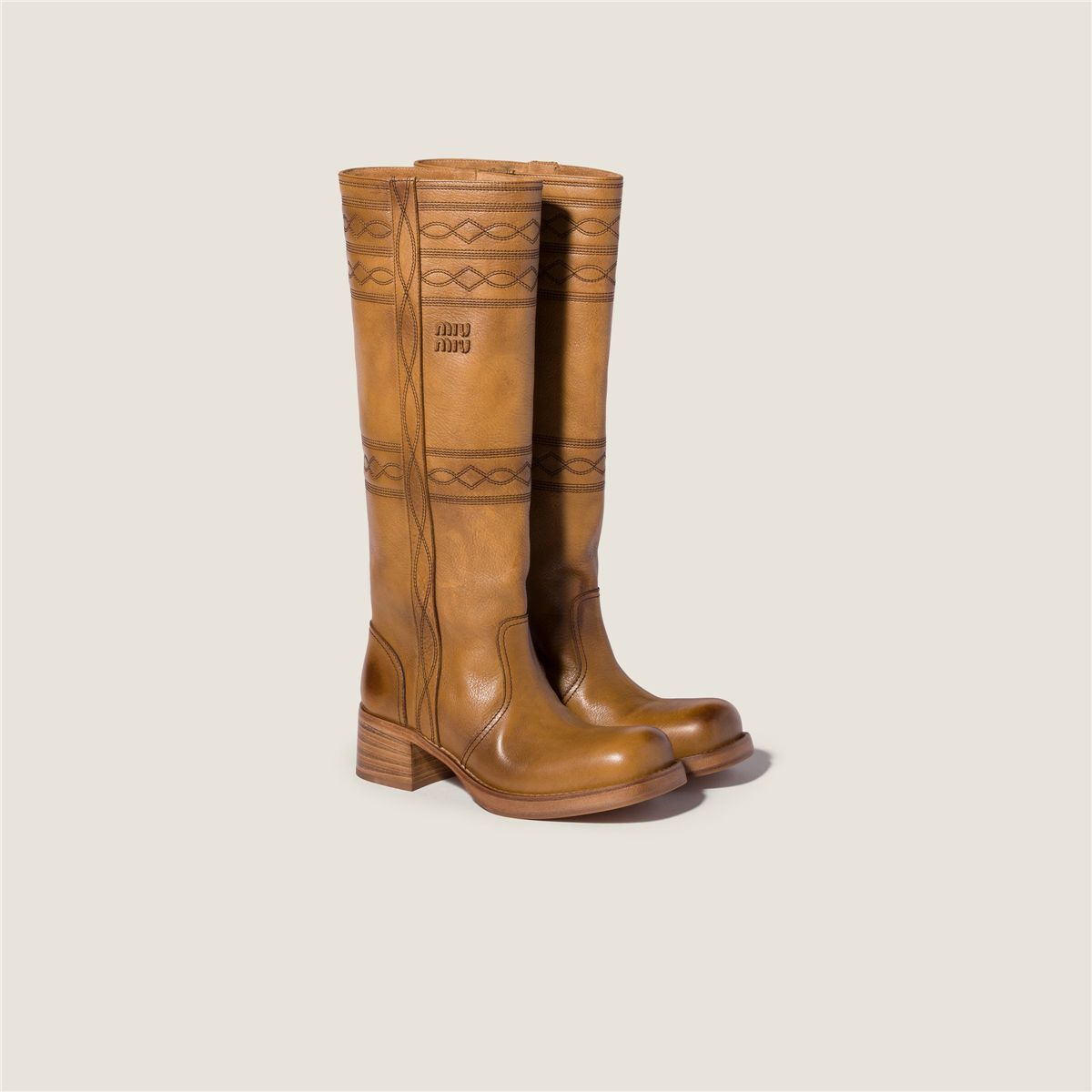 Embroidered leather boots-MIU MIU-Verso