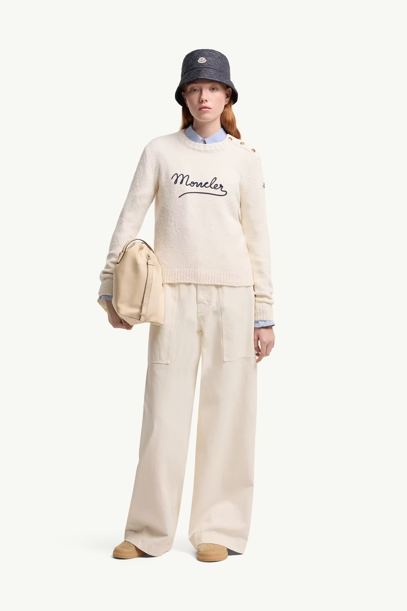 Embroidered Logo Cotton Blend Jumper-MONCLER-Verso