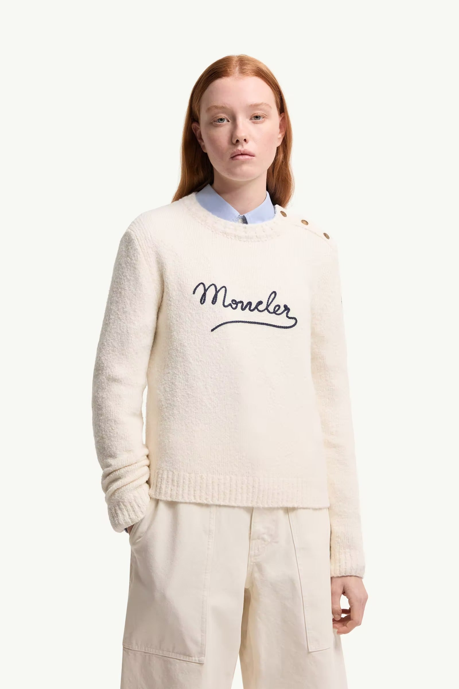 Embroidered Logo Cotton Blend Jumper-MONCLER-Verso