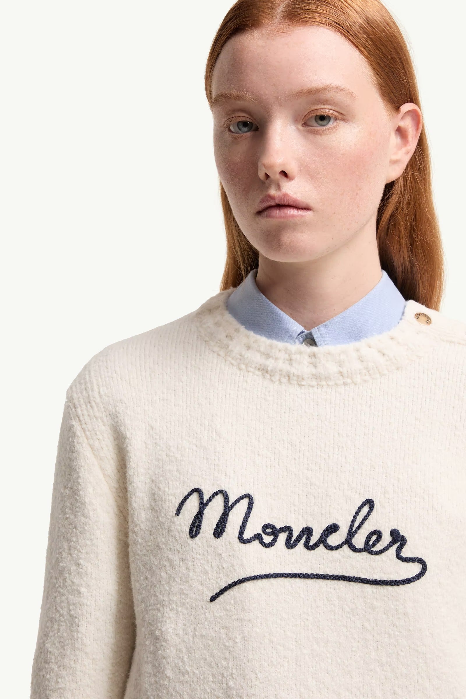 Embroidered Logo Cotton Blend Jumper-MONCLER-Verso