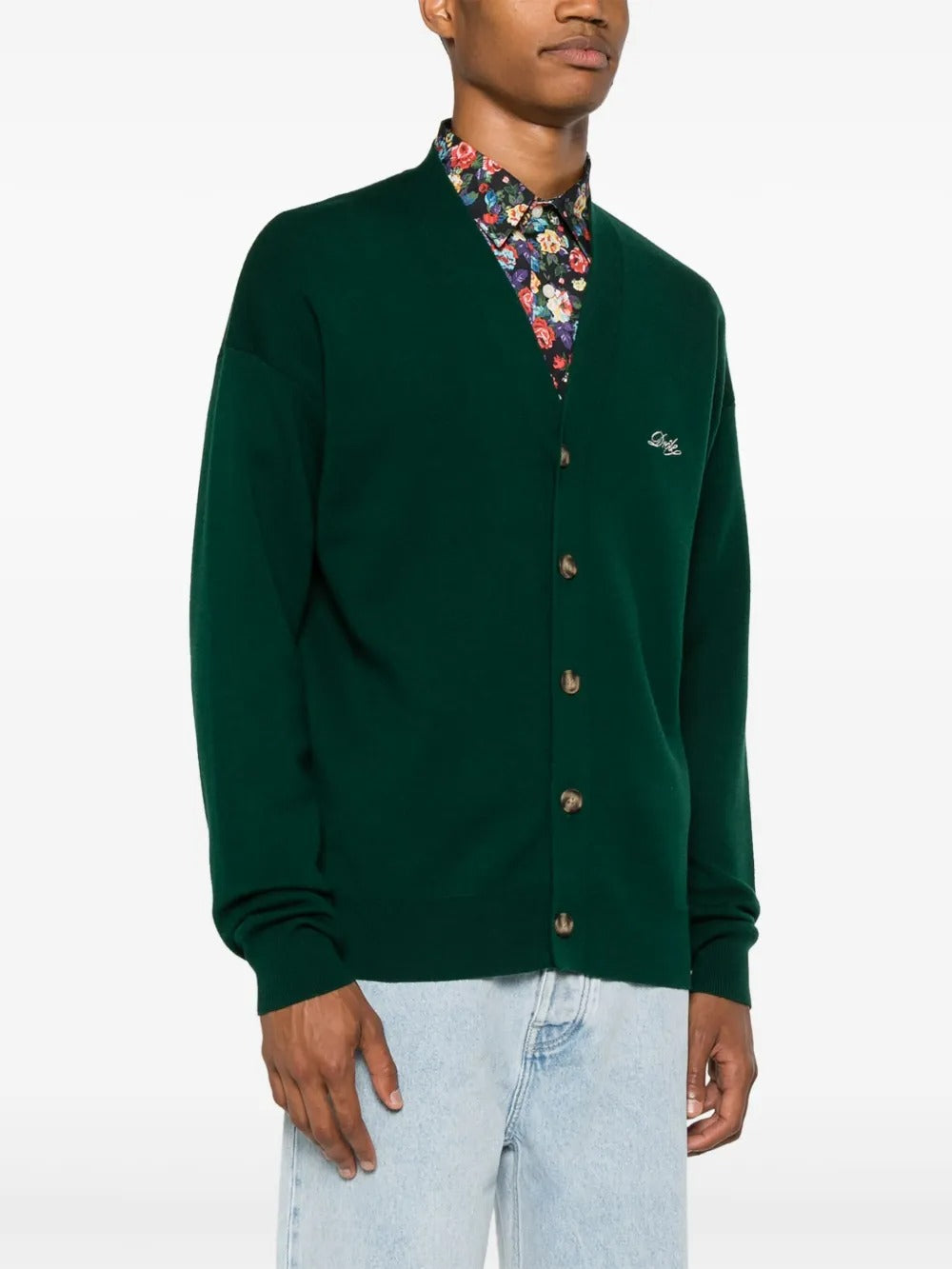Embroidered-logo knitted cardigan-DRÔLE DE MONSIEUR-Verso