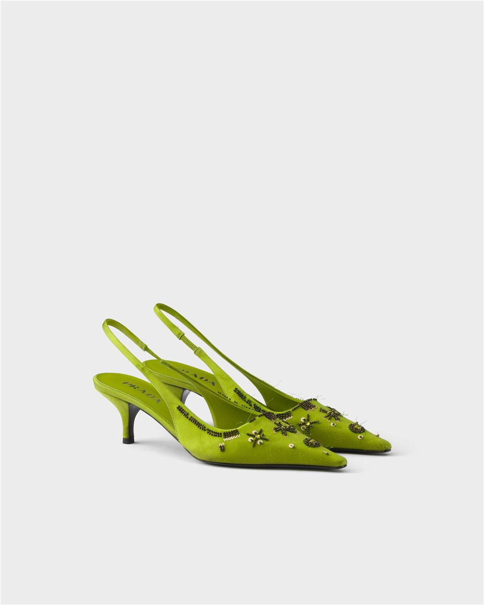 Embroidered satin slingback pumps-PRADA-Verso