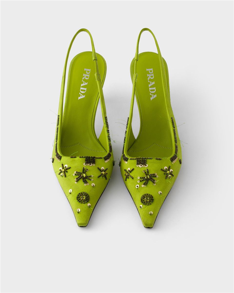 Embroidered satin slingback pumps-PRADA-Verso