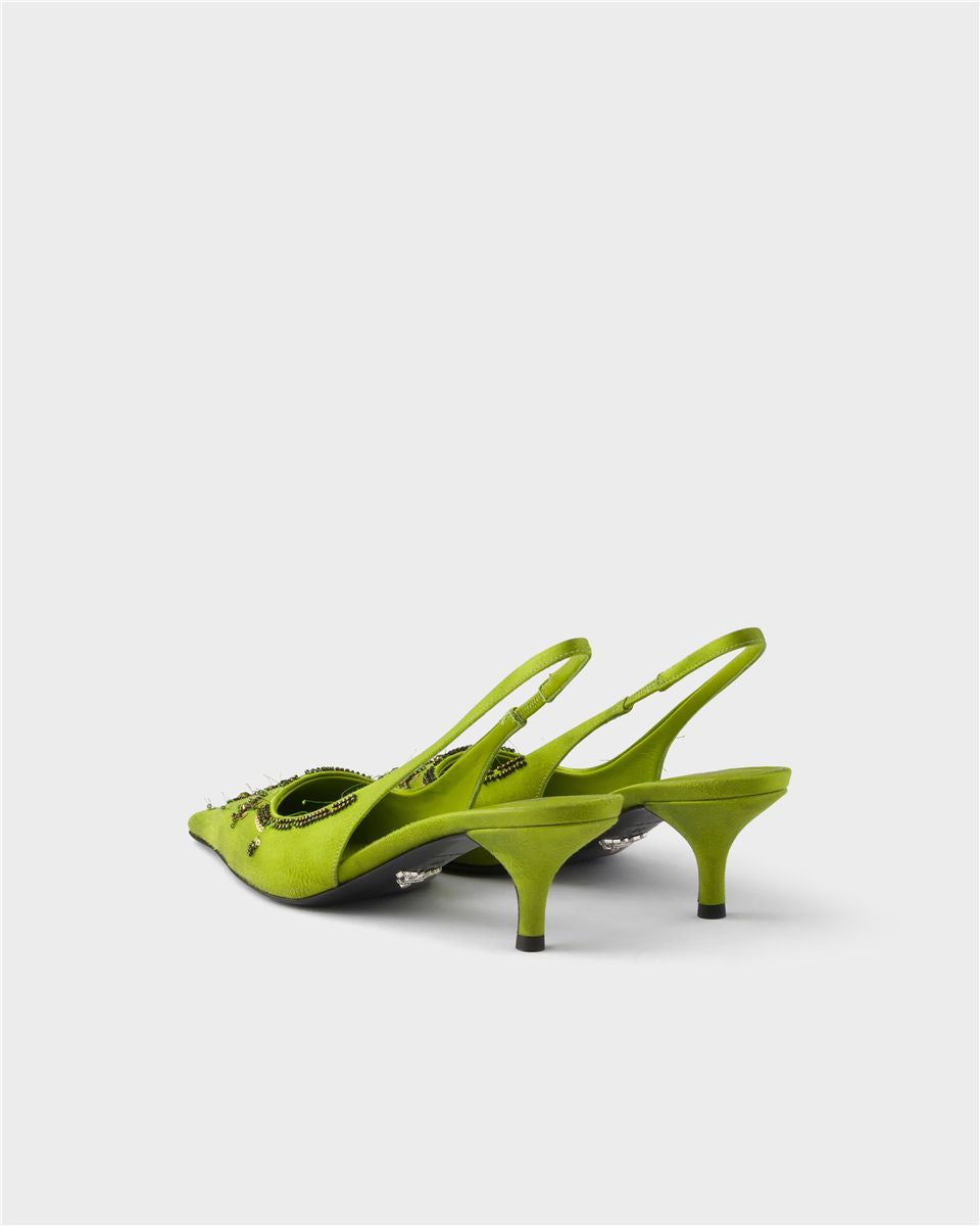 Embroidered satin slingback pumps-PRADA-Verso