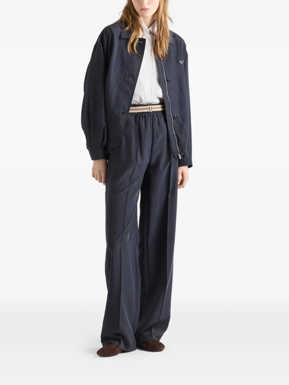 Embroidered striped poplin shirt-PRADA-Verso