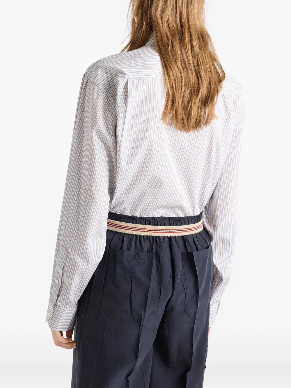Embroidered striped poplin shirt-PRADA-Verso