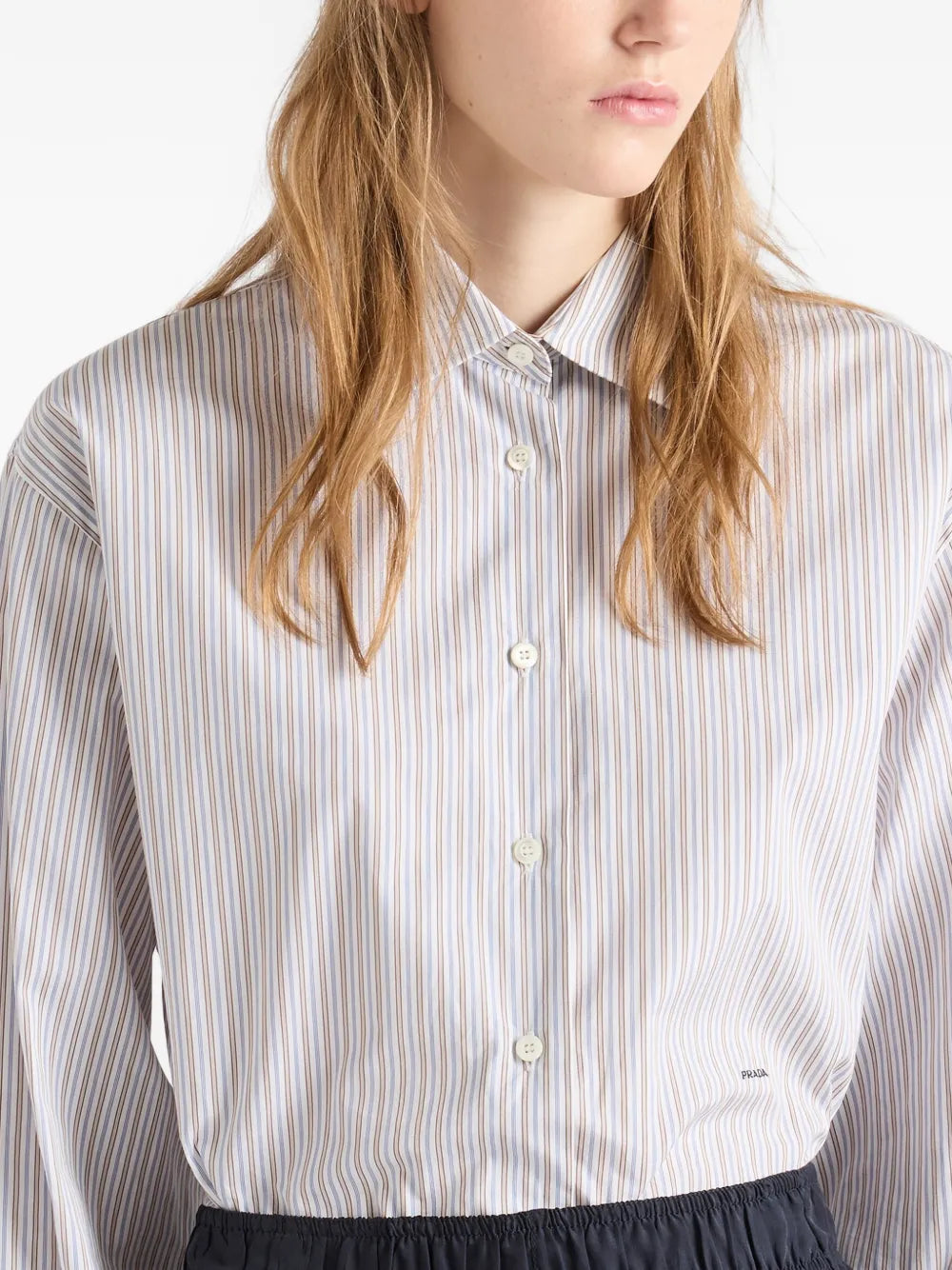 Embroidered striped poplin shirt-PRADA-Verso